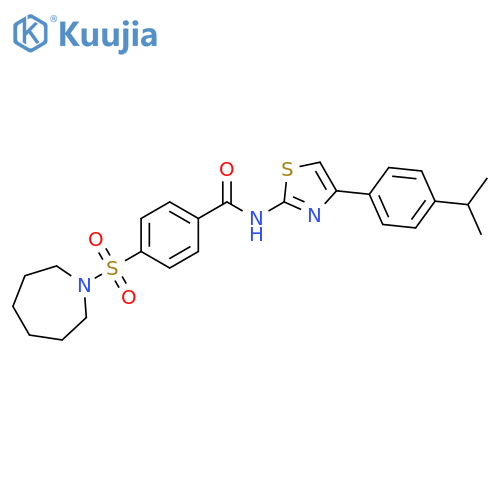 4-(azepane-1-sulfonyl)-N-{4-[4-(propan-2-yl)phenyl]-1,3-thiazol-2-yl}benzamide structure
