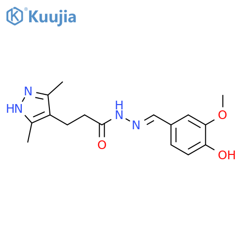 3-(3,5-dimethyl-1H-pyrazol-4-yl)-N'-(1E)-(4-hydroxy-3-methoxyphenyl)methylidenepropanehydrazide structure