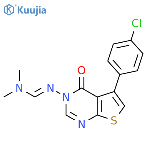 (E)-N'-[5-(4-chlorophenyl)-4-oxo-3H,4H-thieno[2,3-d]pyrimidin-3-yl]-N,N-dimethylmethanimidamide structure