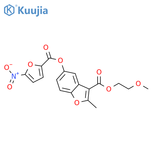 2-methoxyethyl 2-methyl-5-(5-nitrofuran-2-carbonyloxy)-1-benzofuran-3-carboxylate structure