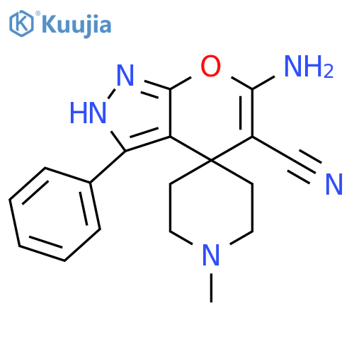 6-amino-10-methyl-3-phenylspiro[4H-pyrano[2,3-c]pyrazole-4,4'-piperidine]-5-ca rbonitrile structure