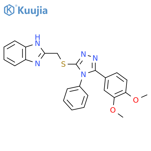 2-({5-(3,4-Dimethoxyphenyl)-4-phenyl-4H-1,2,4-triazol-3-ylthio}methyl)-1H-benzimidazole structure