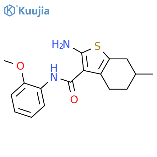 <br>2-Amino-N-(2-methoxyphenyl)-6-methyl-4,5,6,7-tetrahydro-1-benzothiophene-3- carboxamide structure