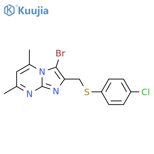 3-bromo-2-{[(4-chlorophenyl)sulfanyl]methyl}-5,7-dimethylimidazo[1,2-a]pyrimidine structure