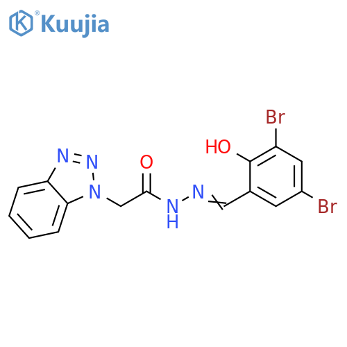 2-(1H-1,2,3-benzotriazol-1-yl)-N'-(1E)-(3,5-dibromo-2-hydroxyphenyl)methylideneacetohydrazide structure