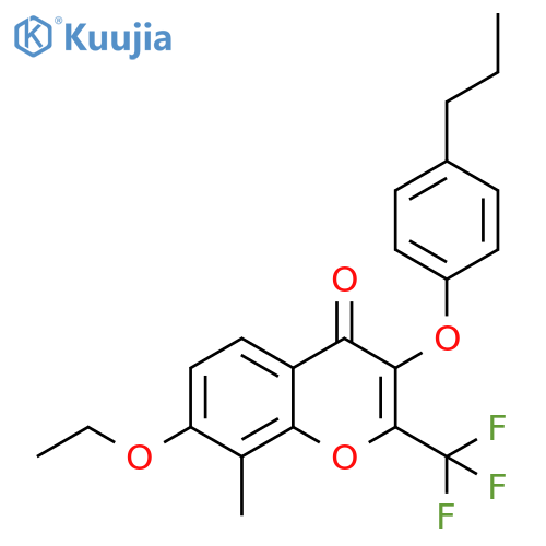 7-ethoxy-8-methyl-3-(4-propylphenoxy)-2-(trifluoromethyl)-4H-chromen-4-one structure