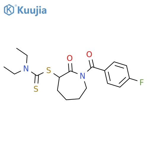 N,N-diethyl-1-{1-(4-fluorobenzoyl)-2-oxoazepan-3-ylsulfanyl}methanethioamide structure