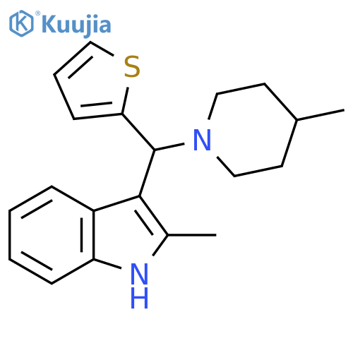 2-methyl-3-(4-methylpiperidin-1-yl)(thiophen-2-yl)methyl-1H-indole structure