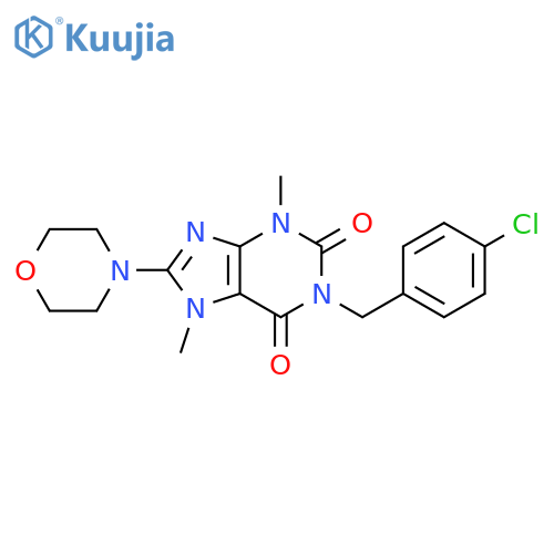1-(4-chlorophenyl)methyl-3,7-dimethyl-8-(morpholin-4-yl)-2,3,6,7-tetrahydro-1H-purine-2,6-dione structure