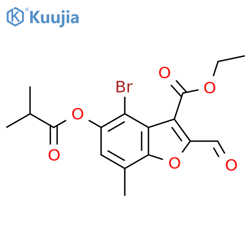 ethyl 4-bromo-2-formyl-7-methyl-5-(2-methylpropanoyl)oxy-1-benzofuran-3-carboxylate structure