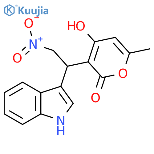 4-hydroxy-3-[1-(1H-indol-3-yl)-2-nitroethyl]-6-methyl-2H-pyran-2-one structure
