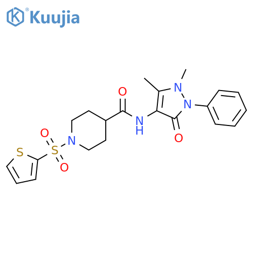 N-(1,5-dimethyl-3-oxo-2-phenyl-2,3-dihydro-1H-pyrazol-4-yl)-1-(thiophene-2-sulfonyl)piperidine-4-carboxamide structure