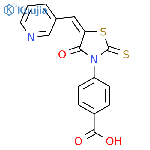 4-(5E)-4-oxo-5-(pyridin-3-yl)methylidene-2-sulfanylidene-1,3-thiazolidin-3-ylbenzoic acid structure