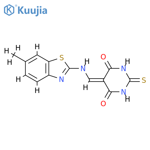 5-{(6-methyl-1,3-benzothiazol-2-yl)aminomethylidene}-2-sulfanylidene-1,3-diazinane-4,6-dione structure