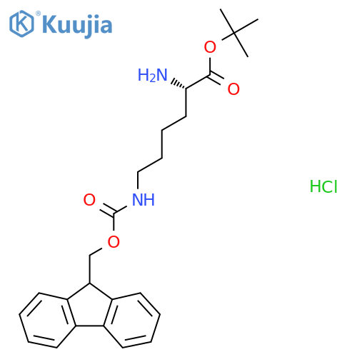 (S)-tert-Butyl 6-((((9H-fluoren-9-yl)methoxy)carbonyl)amino)-2-aminohexanoate hydrochloride structure