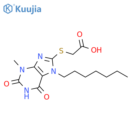 2-(7-heptyl-3-methyl-2,6-dioxo-2,3,6,7-tetrahydro-1H-purin-8-yl)sulfanylacetic acid structure