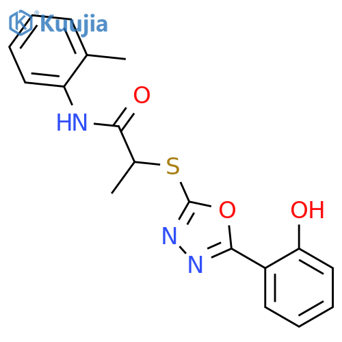 <br>2-[5-(2-Hydroxy-phenyl)-[1,3,4]oxadiazol-2-ylsulfanyl]-N-o-tolyl-propionami de structure