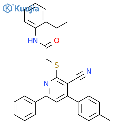 <br>2-(3-Cyano-6-phenyl-4-p-tolyl-pyridin-2-ylsulfanyl)-N-(2-ethyl-phenyl)-acet amide structure