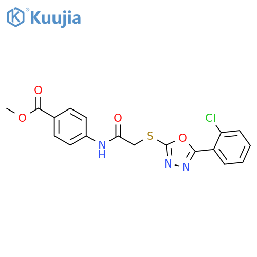 <br>4-{2-[5-(2-Chloro-phenyl)-[1,3,4]oxadiazol-2-ylsulfanyl]-acetylamino}-benzo ic acid methyl ester structure