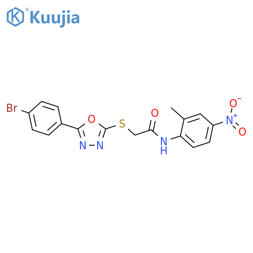 <br>2-[5-(4-Bromo-phenyl)-[1,3,4]oxadiazol-2-ylsulfanyl]-N-(2-methyl-4-nitro-ph enyl)-acetamide structure
