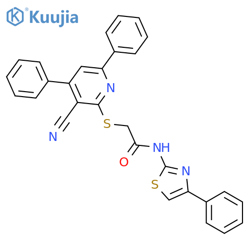 <br>2-(3-Cyano-4,6-diphenyl-pyridin-2-ylsulfanyl)-N-(4-phenyl-thiazol-2-yl)-ace tamide structure