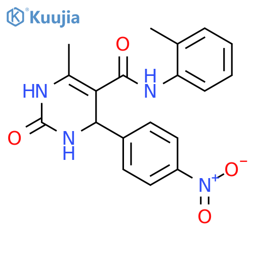 6-methyl-N-(2-methylphenyl)-4-(4-nitrophenyl)-2-oxo-1,2,3,4-tetrahydropyrimidine-5-carboxamide structure