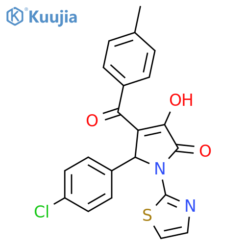 5-(4-chlorophenyl)-3-hydroxy-4-(4-methylbenzoyl)-1-(1,3-thiazol-2-yl)-2,5-dihydro-1H-pyrrol-2-one structure