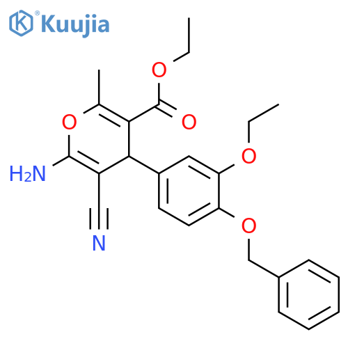 <br>6-Amino-4-(4-benzyloxy-3-ethoxy-phenyl)-5-cyano-2-methyl-4H-pyran-3-carboxy lic acid ethyl ester structure