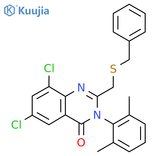 2-[(Benzylsulfanyl)methyl]-6,8-dichloro-3-(2,6-dimethylphenyl)-3,4-dihydroquinazolin-4-one structure