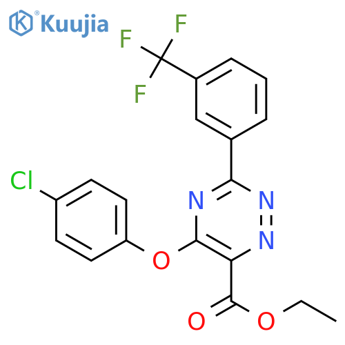 Ethyl 5-(4-chlorophenoxy)-3-[3-(trifluoromethyl)phenyl]-1,2,4-triazine-6-carboxylate structure