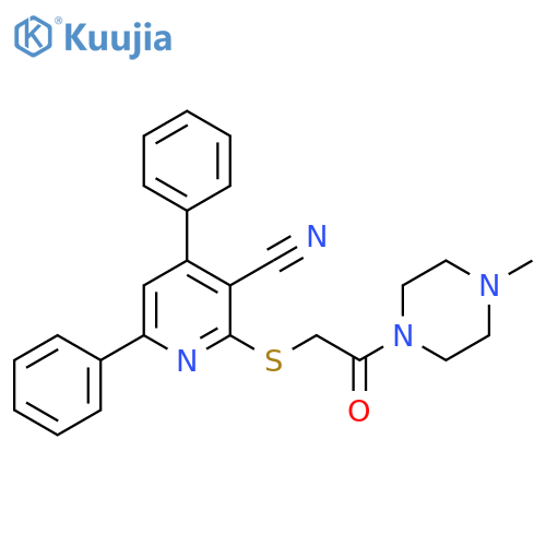 2-{[2-(4-methylpiperazin-1-yl)-2-oxoethyl]sulfanyl}-4,6-diphenylpyridine-3-carbonitrile structure
