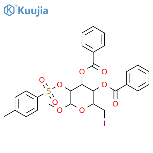 a-D-Glucopyranoside, methyl6-deoxy-6-iodo-, 3,4-dibenzoate 2-(4-methylbenzenesulfonate) structure
