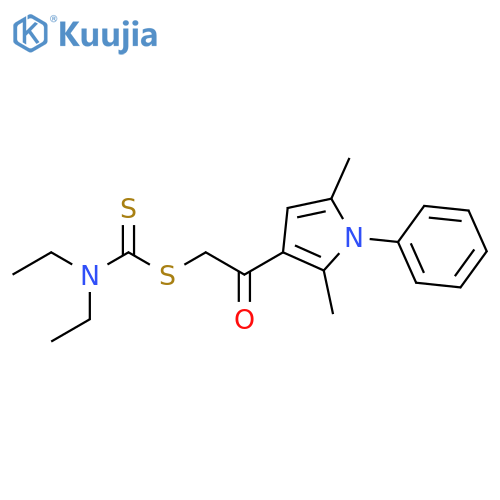 2-(diethylcarbamothioyl)sulfanyl-1-(2,5-dimethyl-1-phenyl-1H-pyrrol-3-yl)ethan-1-one structure