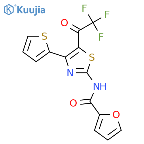 N-[4-thiophen-2-yl-5-(2,2,2-trifluoroacetyl)-1,3-thiazol-2-yl]furan-2-carboxamide structure