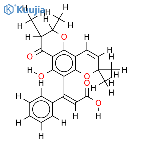 3c-((2Xi)-5-hydroxy-2r,3t,8,8-tetramethyl-4-oxo-3,4-dihydro-2H,8H-pyrano[2,3-f]chromen-6-yl)-3t-phenyl-acrylic acid structure