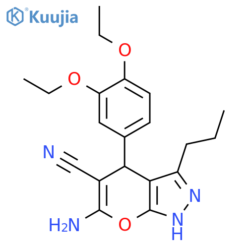 6-amino-4-(3,4-diethoxyphenyl)-3-propyl-1H,4H-pyrano2,3-cpyrazole-5-carbonitrile structure