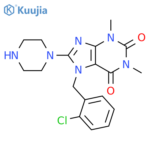 7-(2-chlorophenyl)methyl-1,3-dimethyl-8-(piperazin-1-yl)-2,3,6,7-tetrahydro-1H-purine-2,6-dione structure
