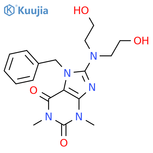 7-benzyl-8-bis(2-hydroxyethyl)amino-1,3-dimethyl-2,3,6,7-tetrahydro-1H-purine-2,6-dione structure