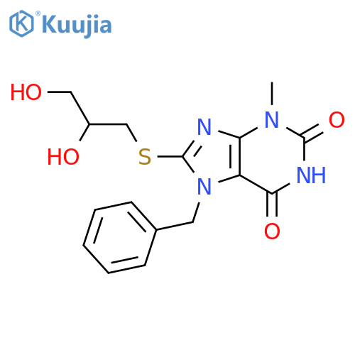 7-benzyl-8-(2,3-dihydroxypropyl)sulfanyl-3-methyl-2,3,6,7-tetrahydro-1H-purine-2,6-dione structure
