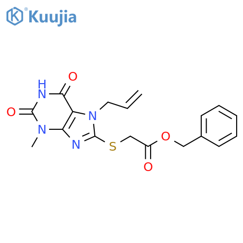 benzyl 2-{3-methyl-2,6-dioxo-7-(prop-2-en-1-yl)-2,3,6,7-tetrahydro-1H-purin-8-ylsulfanyl}acetate structure