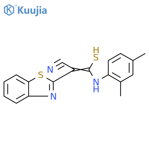 2-(1,3-benzothiazol-2-yl)-3-(2,4-dimethylphenyl)amino-3-sulfanylprop-2-enenitrile structure