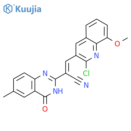 3-(2-Chloro-8-methoxyquinolin-3-yl)-2-(6-methyl-4-oxo-3,4-dihydroquinazolin-2-yl)prop-2-enenitrile structure