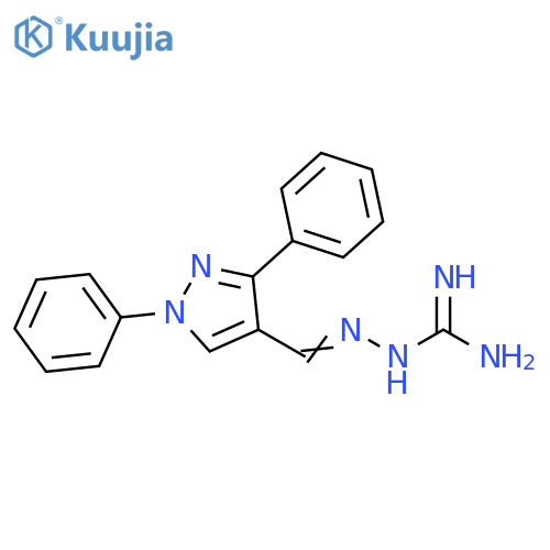 N-{(1,3-diphenyl-1H-pyrazol-4-yl)methylideneamino}guanidine structure