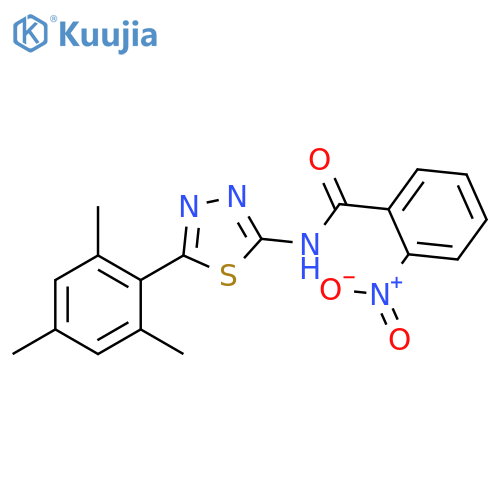 2-nitro-N-[5-(2,4,6-trimethylphenyl)-1,3,4-thiadiazol-2-yl]benzamide structure