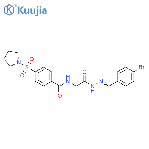 N-({N'-(1E)-(4-bromophenyl)methylidenehydrazinecarbonyl}methyl)-4-(pyrrolidine-1-sulfonyl)benzamide structure