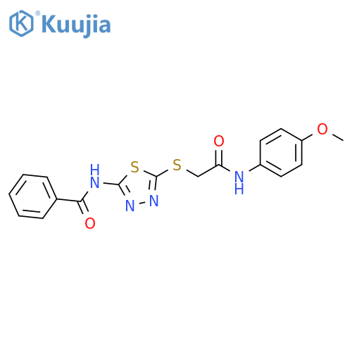 N-5-({(4-methoxyphenyl)carbamoylmethyl}sulfanyl)-1,3,4-thiadiazol-2-ylbenzamide structure