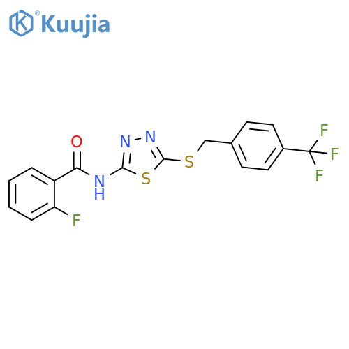 2-fluoro-N-5-({4-(trifluoromethyl)phenylmethyl}sulfanyl)-1,3,4-thiadiazol-2-ylbenzamide structure