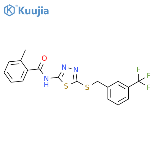 2-methyl-N-5-({3-(trifluoromethyl)phenylmethyl}sulfanyl)-1,3,4-thiadiazol-2-ylbenzamide structure