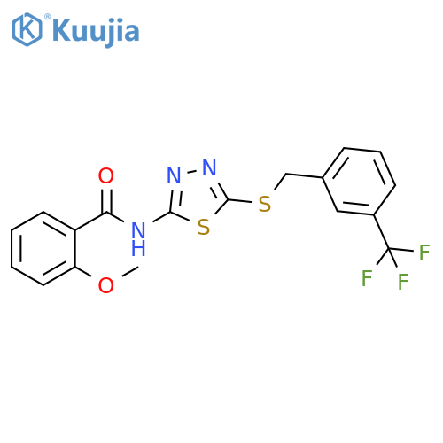 2-methoxy-N-[5-({[3-(trifluoromethyl)phenyl]methyl}sulfanyl)-1,3,4-thiadiazol-2-yl]benzamide structure