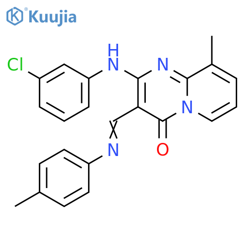 2-(3-chlorophenyl)amino-9-methyl-3-(1E)-(4-methylphenyl)iminomethyl-4H-pyrido1,2-apyrimidin-4-one structure